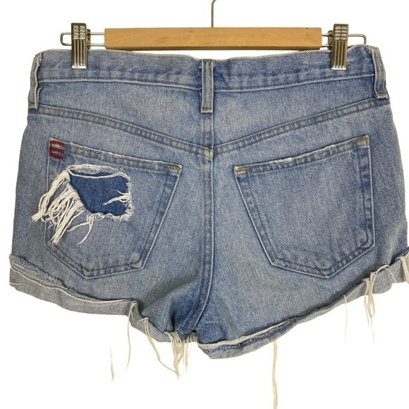 BDG Tomboy Buttonfly Mid Rise 3” Denim Shorts Light Wash Distressed Frayed Sz 25 - Picture 5 of 16